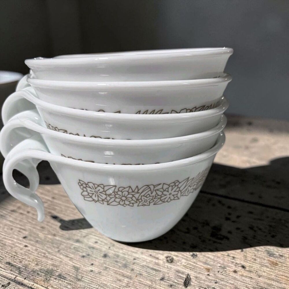 Vintage CORELLE WOODLAND BROWN Hook-Handle Coffee/Tea Cups--Set of 5